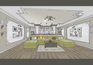 Заказать  через Интернет персональный Блиц-проект интерьеров жилого пространства в г. Стрий  . Кухня-гостиная 37м2. Вид 2