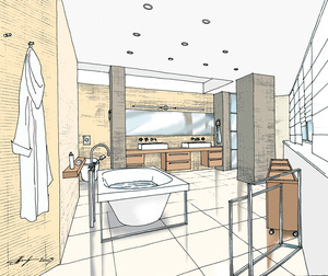 Заказать Блиц-проектирование интерьеров online для людей строящих свой дом, квартиру в г. Стрий . Ванная комната 17 м2